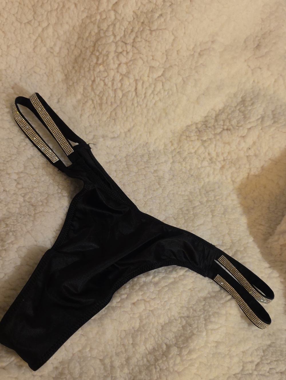 Nwt Victorias Secret Dbl Rhinestone Strap Very Sexy Thong. Reg $24.95 Blk Medium